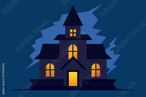 Creaky Victorian Mansion with Flickering Windows and Shadows