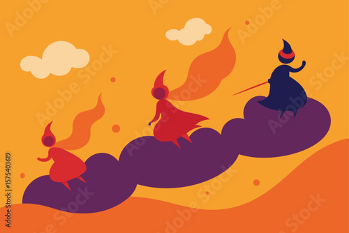 Sky Filled with Smoke and Witches Riding Brooms
