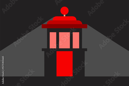 Ticket Booth Lit by Single Red Light in Fog