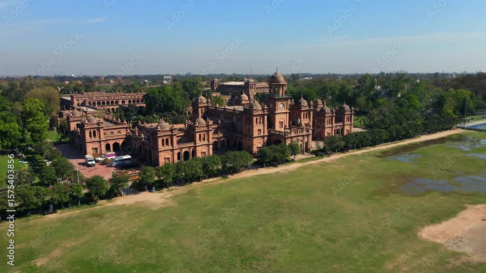 Aerial view of historic palace and greenery, Pakistan. Aerial view of historic palace and greenery, Pakistan.