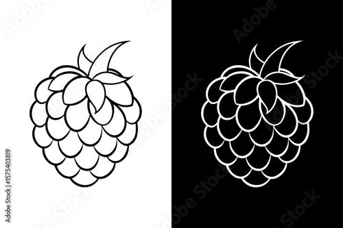 Vintage Raspberry Sketch. Black & White Bramble Logo for Natural Stores