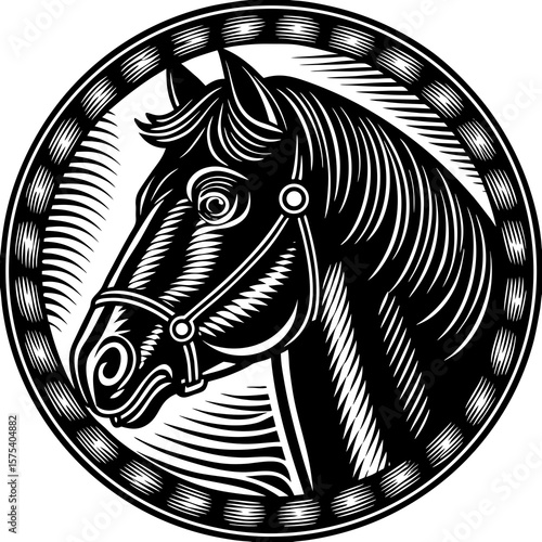 Decorative Horse Head Medallion Logo – Vintage Equestrian Vector Art Design