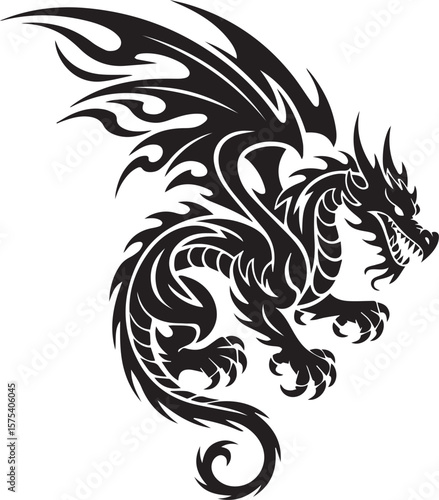 Wallpaper Mural Black dragon silhouette with ornate wings and scales Torontodigital.ca