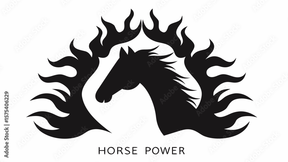 Fototapeta premium Horse Power Flame Logo – Black Silhouette Vector Art Design