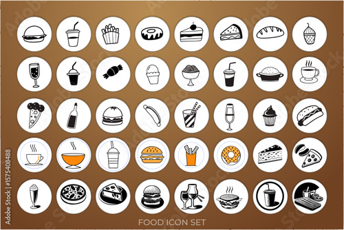 Vector food and drink web icon design illustration set.Minimal icons set.Editable vector.