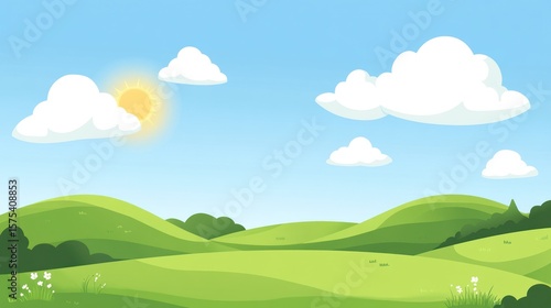 Peaceful rolling hills under a sunny sky
