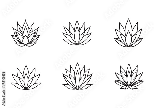 set of agave icon line art vector illustration