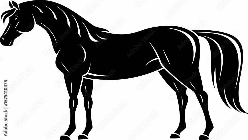 Obraz premium Graceful Standing Horse Silhouette – Black Vector Equestrian Illustration