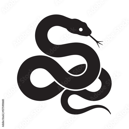 Stylized black silhouette of a coiled snake with its tongue flicking