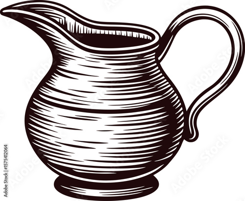 Hand drawn antique metal pitcher illustration vintage engraved sketch of a jug with a handle and spout