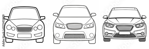 Car Front View Coloring Book Page Outline Design