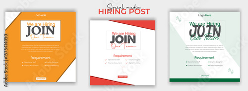 We're Hiring Icon. Join Our Team Flat Design. We Are Hiring, Join Our Team Recruitment Offer Web Banner Template, we are hiring social media poster design vector templates.