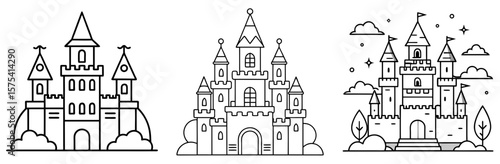 Fairytale Castle Coloring Book Page Outline Design