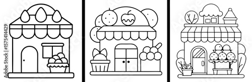 Food Shop Coloring Book Page Outline Design