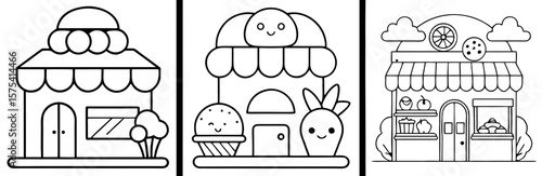 Food Shop Coloring Book Page Outline Design