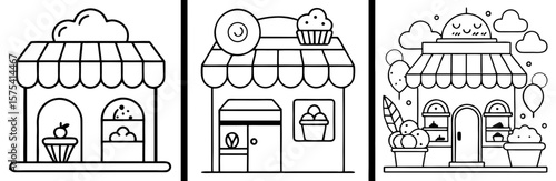 Food Shop Coloring Book Page Outline Design