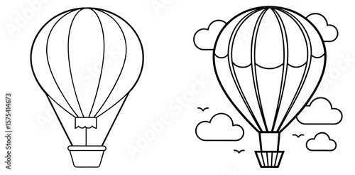 Hot Air Balloon Coloring Book Page Line Art