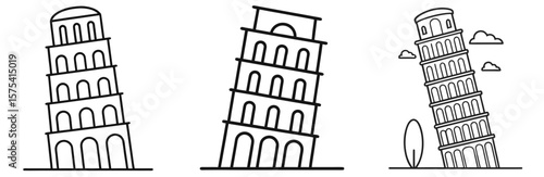 Leaning Tower Coloring Book Page Outline Design