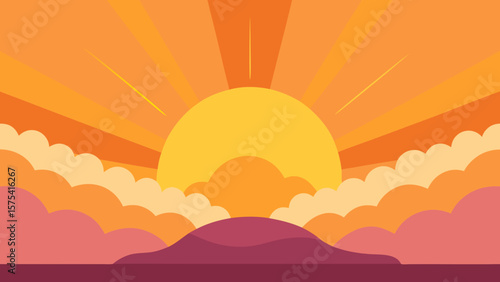 Golden light paints the diverse landscape as the sun dips below the horizon, casting vibrant orange and silhouetted clouds across the summer sky