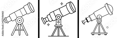 Telescope Coloring Book Page Outline Design