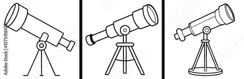 Telescope Coloring Book Page Outline Design