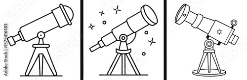 Telescope Coloring Book Page Outline Design