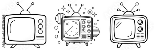TV Coloring Book Page Outline Design
