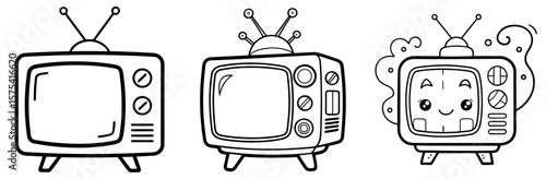 TV Coloring Book Page Outline Design
