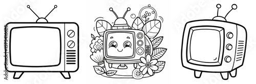 TV Coloring Book Page Outline Design