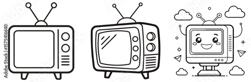 TV Coloring Book Page Outline Design