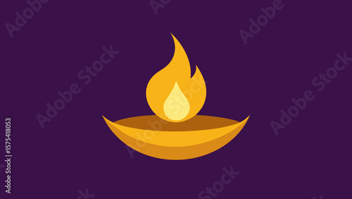 Vector illustration of a burning candle with a vibrant fire flame, a symbol of light and heat