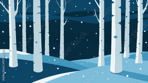 Winter Wonderland Snowy Birch Forest Illustration