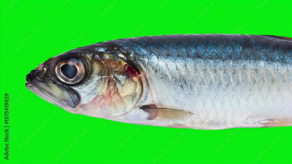 Sardine Close-Up on Green Screen: Culinary Ingredient and Aquatic Life Sardine Close-Up on Green Screen: Culinary Ingredient and Aquatic Life