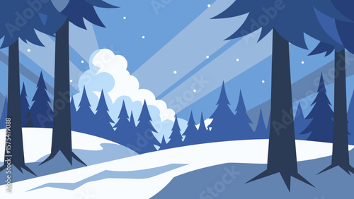 Serene Winter Wonderland Snow-Covered Forest at Night