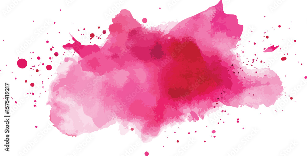 Obraz premium Abstract pink watercolor blot with splashes and stains on white background