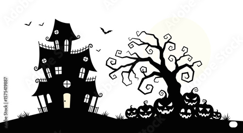 halloween haunted house silhouette