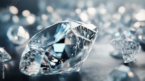 Large brilliant cut diamond shining among other diamonds