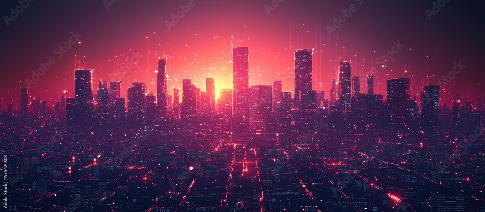 Obraz premium Digital cityscape at dawn.