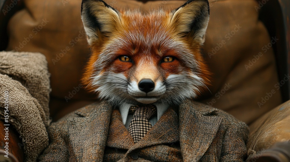 Obraz premium Fox in a vintage tweed suit.