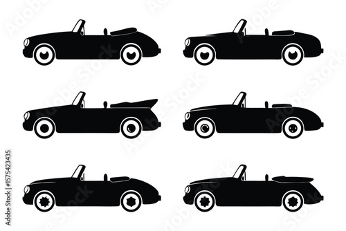 Vintage Convertible Collection: A silhouette display of classic convertible cars, showcasing the elegance and timeless design of open-top vehicles against a neutral background.