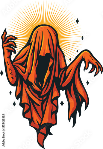 Hooded Ghost in Red Robe Vector Illustration
