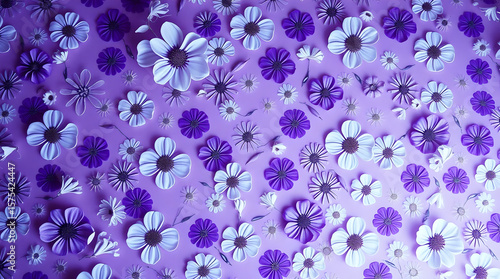 Beautiful Purple and White Flowers on Lavender Background Pattern