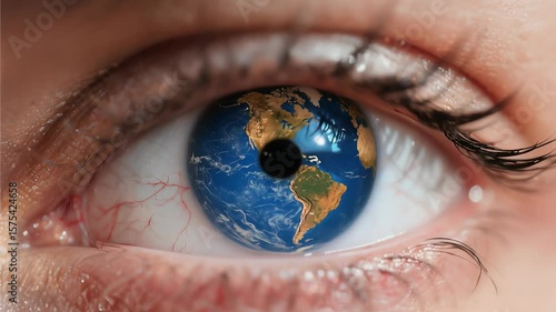 Earth globe in human eye reflecting global awareness and environmental consciousness reflecting our planet's beauty and fragility