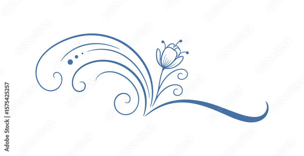 Fototapeta premium Blue Floral Decorative Ornament Vector Element