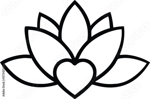 Beautiful Lotus Flower with Heart Center: Yoga, Wellness, Love, and Spiritual Growth Symbol