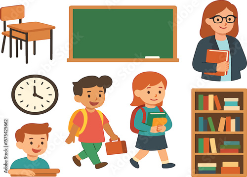 Teacher And Students In Classroom Setting With Educational Elements