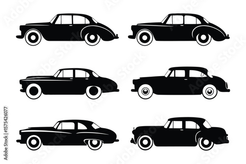 Classic Cars Silhouettes: The timeless elegance of vintage automobiles, depicted in sleek silhouettes, evoking a sense of nostalgia and the golden era of motoring.