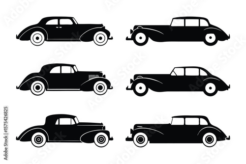Vintage Car Silhouettes: A collection of elegant, classic vintage cars rendered as sleek silhouettes, exuding timeless charm and sophistication. A celebration of automotive heritage.