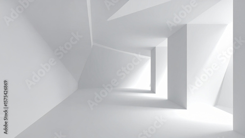 Wallpaper Mural A pristine white abstract interior showcasing geometric shapes, sharp lines, and bright natural light casting shadows. Ideal for modern architecture, minimalism, and clean design concepts. Torontodigital.ca