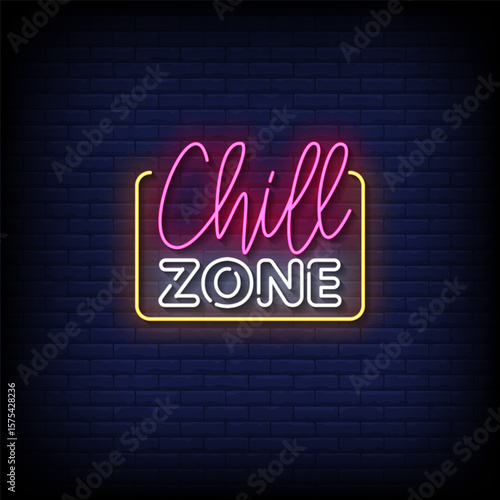 chill zone neon sign with brick wall background vector